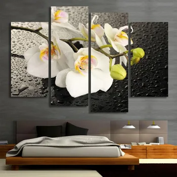 

Modular Poster Framework Pictures Home Decoration 4 Panel White Orchid HD Printed Modern Canvas Painting Wall Art Living Room