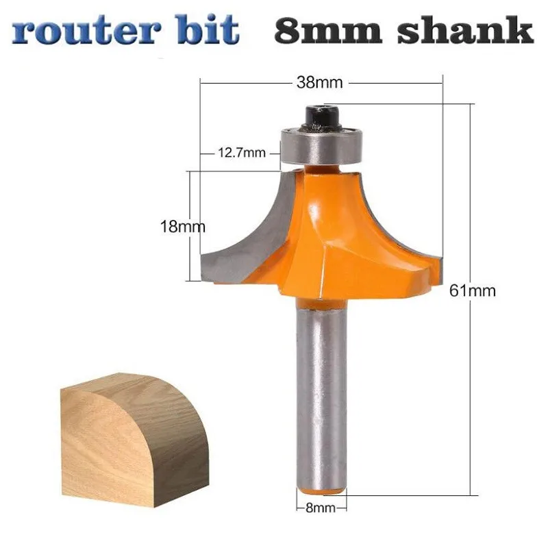 

1pcs 8mm Shank Round Over Edging Router Bit Radius Trimmer Cleaning Fush Wood Router Bit Straight Trim Corner Cove Box Bits Tool