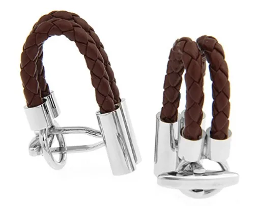 Elegant Brown PU Leather String Brass Cufflinks – Unique Designer Style