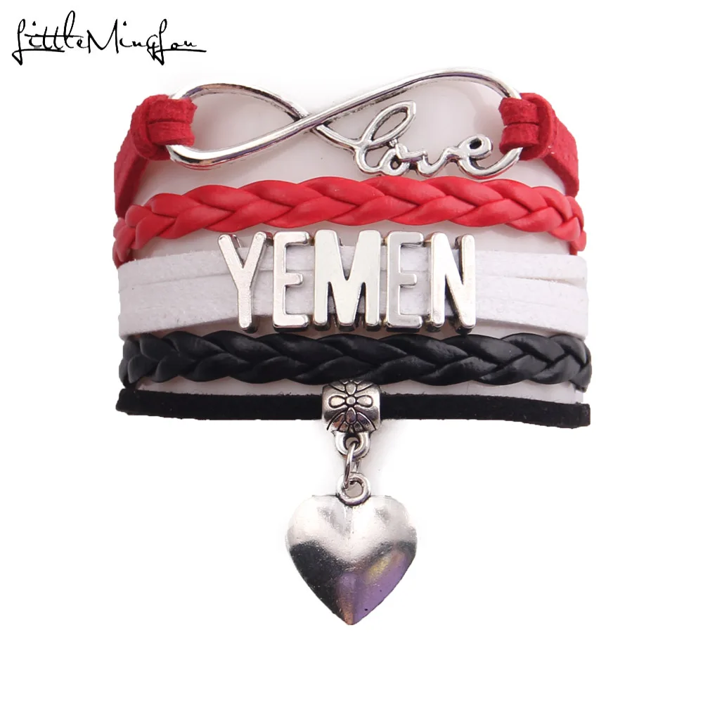 

Little MingLou Infinity love country Yemen Bracelet heart Charm leather wrap men bracelets & bangles for Women jewelry