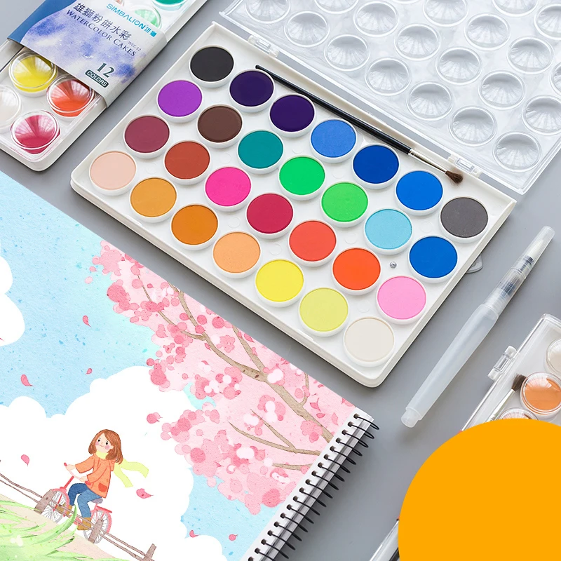 

LifeMaster Simbalion 12/16/28/36 Solid Watercolor Paint CAKES Portable Perfect Outdoor Painting Pigment Kids Gift Stationery Set