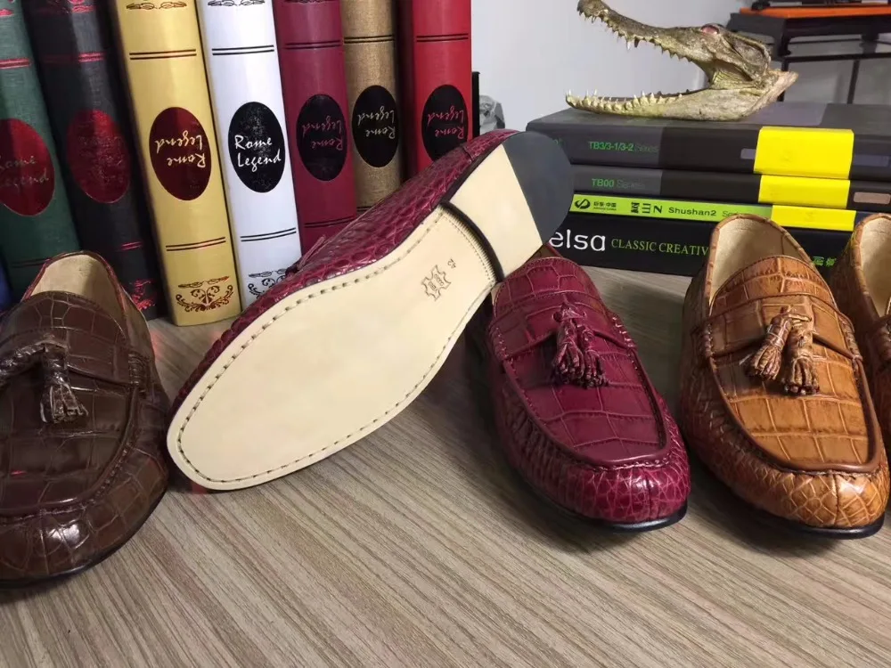 Hechos Crocodil Vino Tinto Zapatos Hombres Mano De 2018 Genuino Auténticos La A Marrón Calidad Reales Piel Hombre Cocodrilo Superior Color xqawBOXT