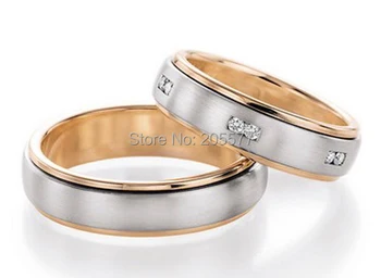 

2014 classic bicolor custom rose gold plating health titanium unique wedding band couples promise ring