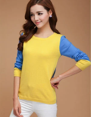 Осень, Модный женский свитер контрастного цвета, кашемировый свитер, вязаный, с круглым вырезом, женские свитера и пуловеры - Цвет: Цвет: желтый