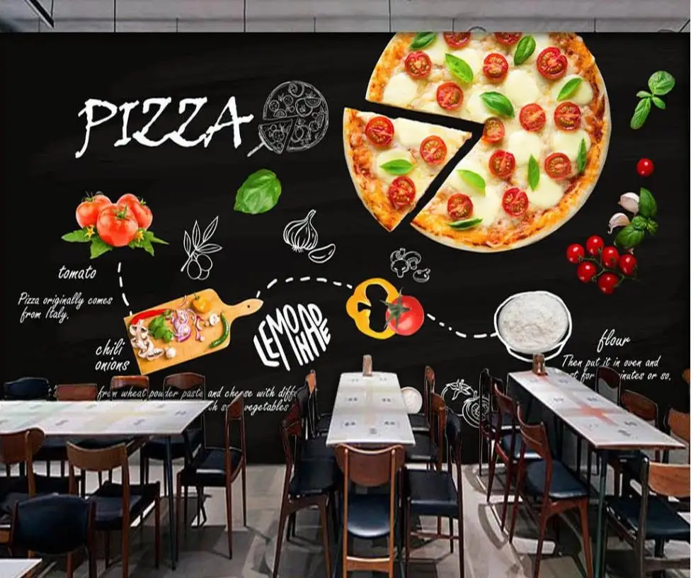 Custom 3D Wallpaper Black Hand-painted Italian Pizza Shop Western Restaurant Wall - High-grade waterproof material Custom 3D Wallpaper Black Hand-painted Italian Pizza Shop Western Restaurant Wall - High-grade waterproof material