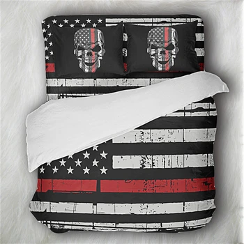 

Classic American Flag Bedding Set Skull Duvet Cover Set King Queen Bedding Skull Pillowcase Bedroom Decor 3Pcs Bedclothes