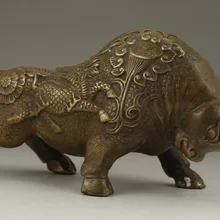 Изысканный яркий китайский ручной работы латунь Статуэтка благополучия-коррида