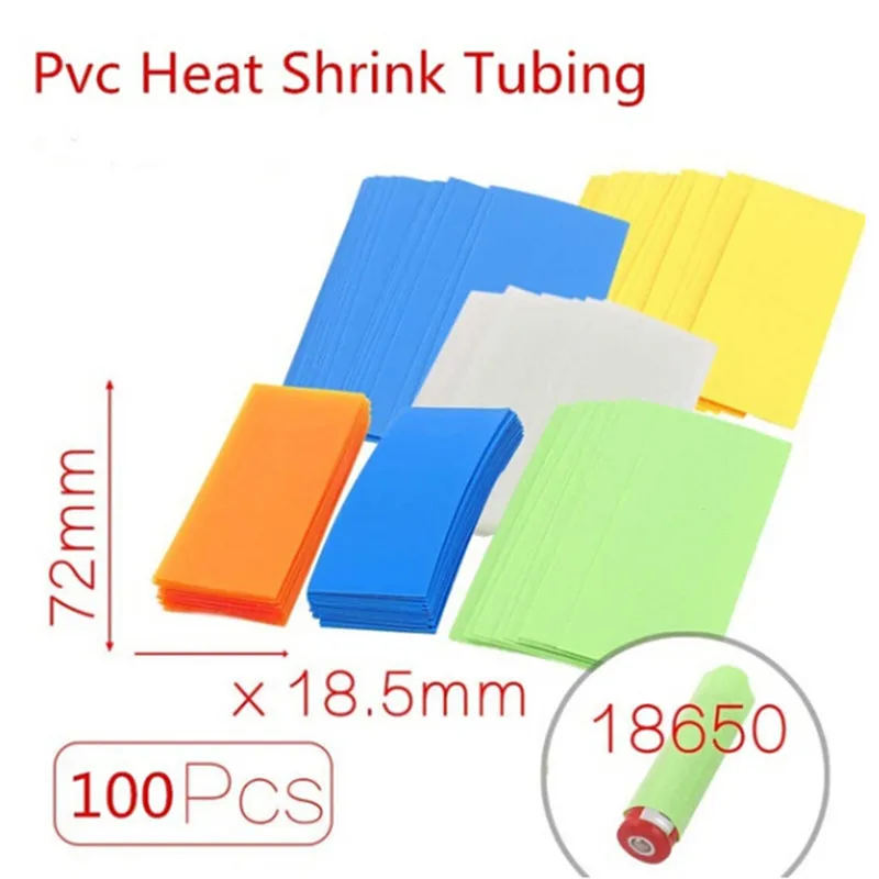 100 PCS Li ion 18650 Battery Wrap PVC Heat Shrink Tubing Precut Choice