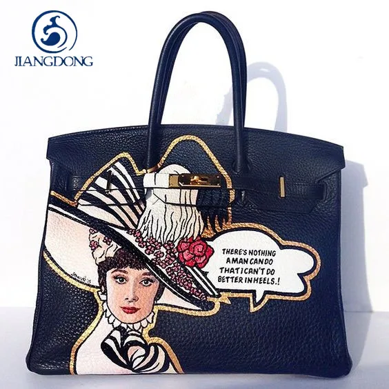 

2019 Fashion Creative Hand-painted Genuine Leather Graffiti Letters Handbag Art Design Personality Diy Custom Birthday Gifts