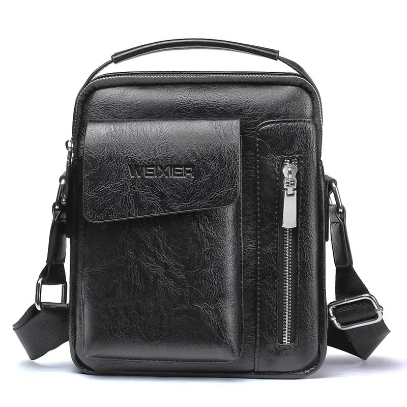 New Fashion Man Leather Messenger Bag Vintage Men Tote Bags Handbags Male Crossbody Single Shoulder Business Bags for Men - Цвет: Black