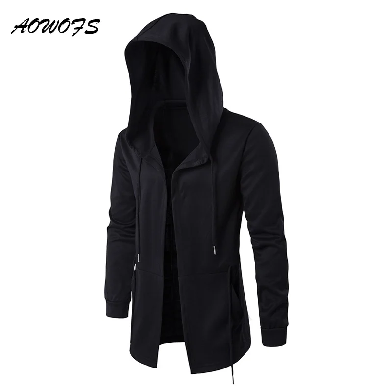 

AOWOFS Fashion Hooded Mantle Long Sleeve Black Hoodie Men Open Cardigan Gown Outerwear Jacket Hip Hop Streetwear Plus Size 5XL