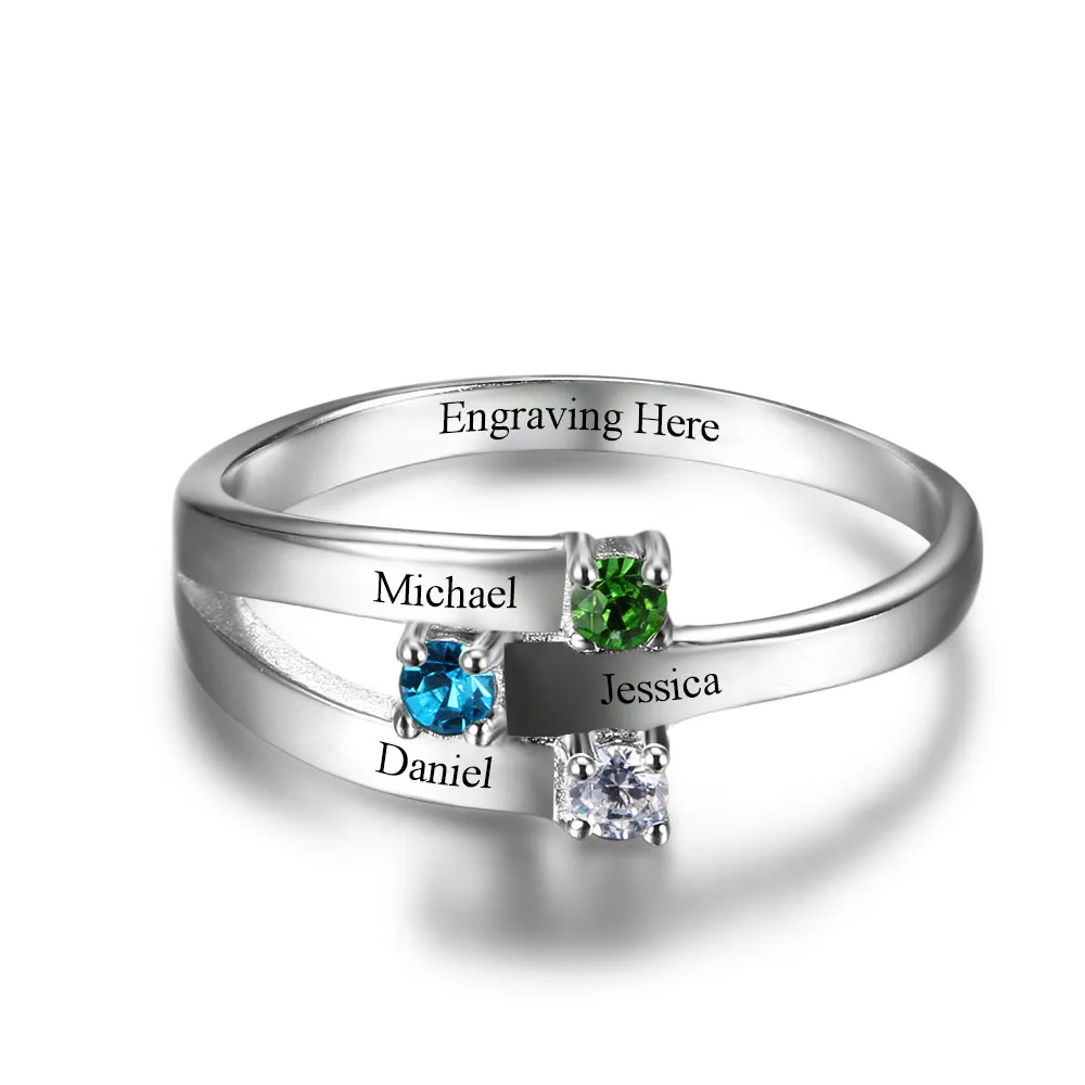 Family Ring Personalized Jewelry Engrave Name Custom Birthstone 925 Sterling Silver Ring Parents And Children(JewelOra RI102505)
