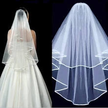 Популярная стильная двухслойная свадебная фата, простая кружевная кромка, длина до локтя, фата невесты с гребнем