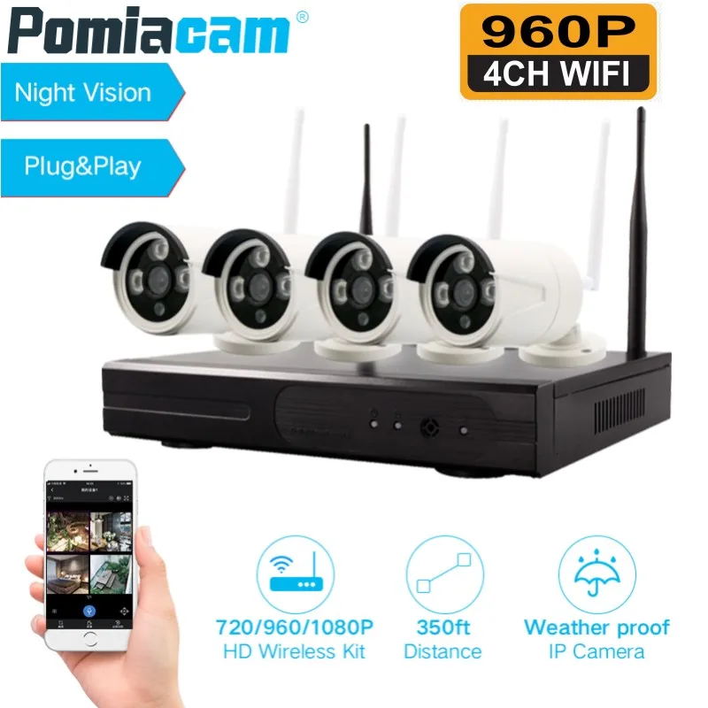 4CH 960P sistema de cámara de seguridad inalámbrica 4 canales Wifi NVR Kit 1.3MP al aire libre CCTV