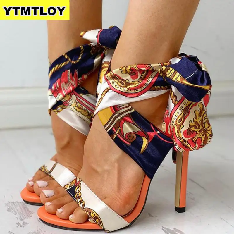 2019 Ribbon Summer Luxury High Heels New Women Pumps Comfort Shoes Sandals Sexy Party Female Peep Toe Gladiator Rome Leisure