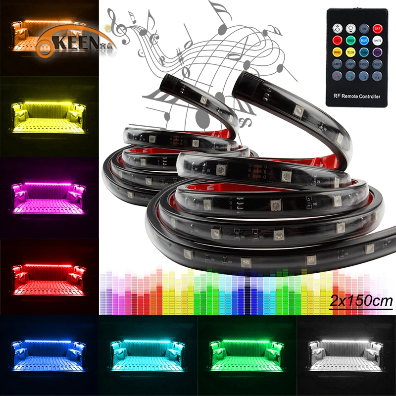 

OKEEN 2x150cm Million Color Wireless LEDGlow's Car Truck Bed Tailgate Underbody Side Marker LED Light bar Kit 5050 45SMD IP67