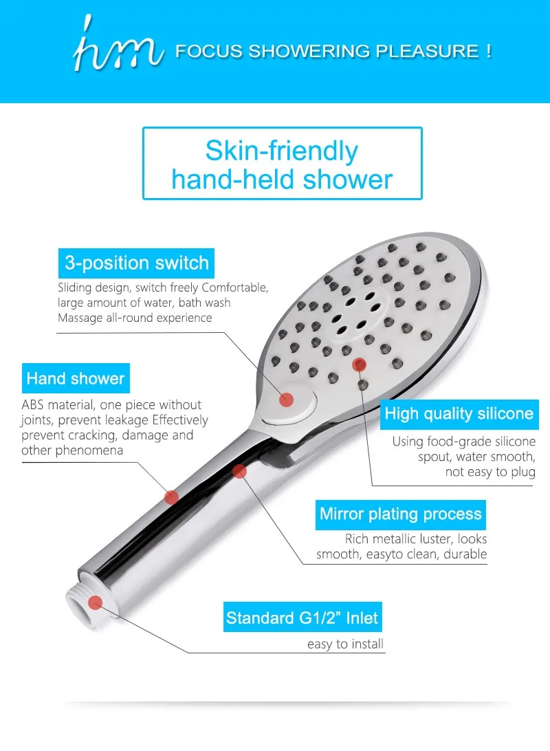 Hand Shower Head,Water Saving Shower Head,3 Function Round Soffione Doccia,Cabeza De Ducha,Multi-function Mist Showering  (3)