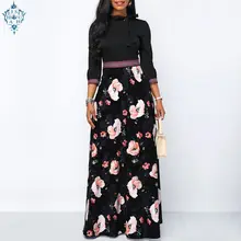 Ameision Women Long Maxi Dresses Bohemia Hollow neck Three Quarter Sleeve Floral Print Ethnic Summer Beach Female Stylish Dress stylish round neck sleeveless ethnic print spliced women s maxi dress