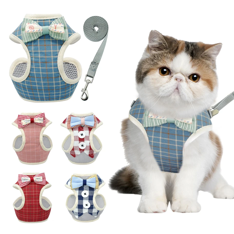 Nylon Cats Collar Soft Padded Cats Harness Vest with Rope Breathable Pet Vest Rope Portable Pet Supplies
