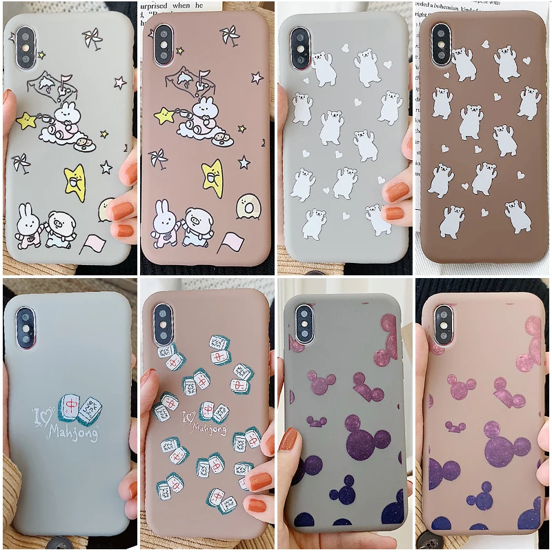 

Cartoon Rabbit Bear Mickey Mouse Phone Case For iPhone X S XR XS Max Candy Color Mahjong TPU Cover For iPhone 6 6s 7 8 Plus Capa