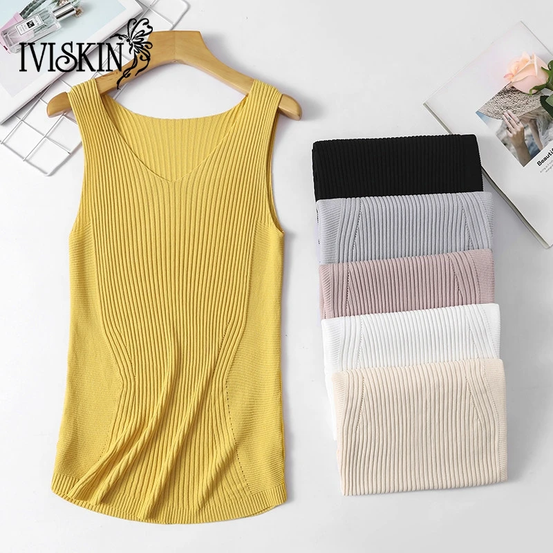

Tank Tops Women V-neck Ladies Sleeveless Vest T Shirt Summer Top Elasticity Casual Female Knit Tops 2019