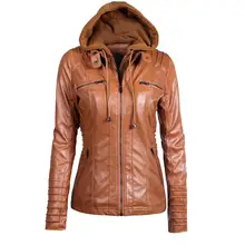 Женское Новое поступление, модные стильные Куртки из искусственной кожи с капюшоном, отворотами, карманами на молнии, белые/черные/кофейные/хаки/абрикосовые