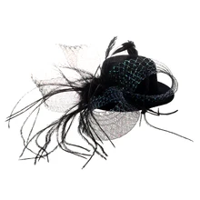 Hthl-перо 2 заколки для волос в виде бантика черный Мини Топ шляпа вечерние Лолита косплей Готика