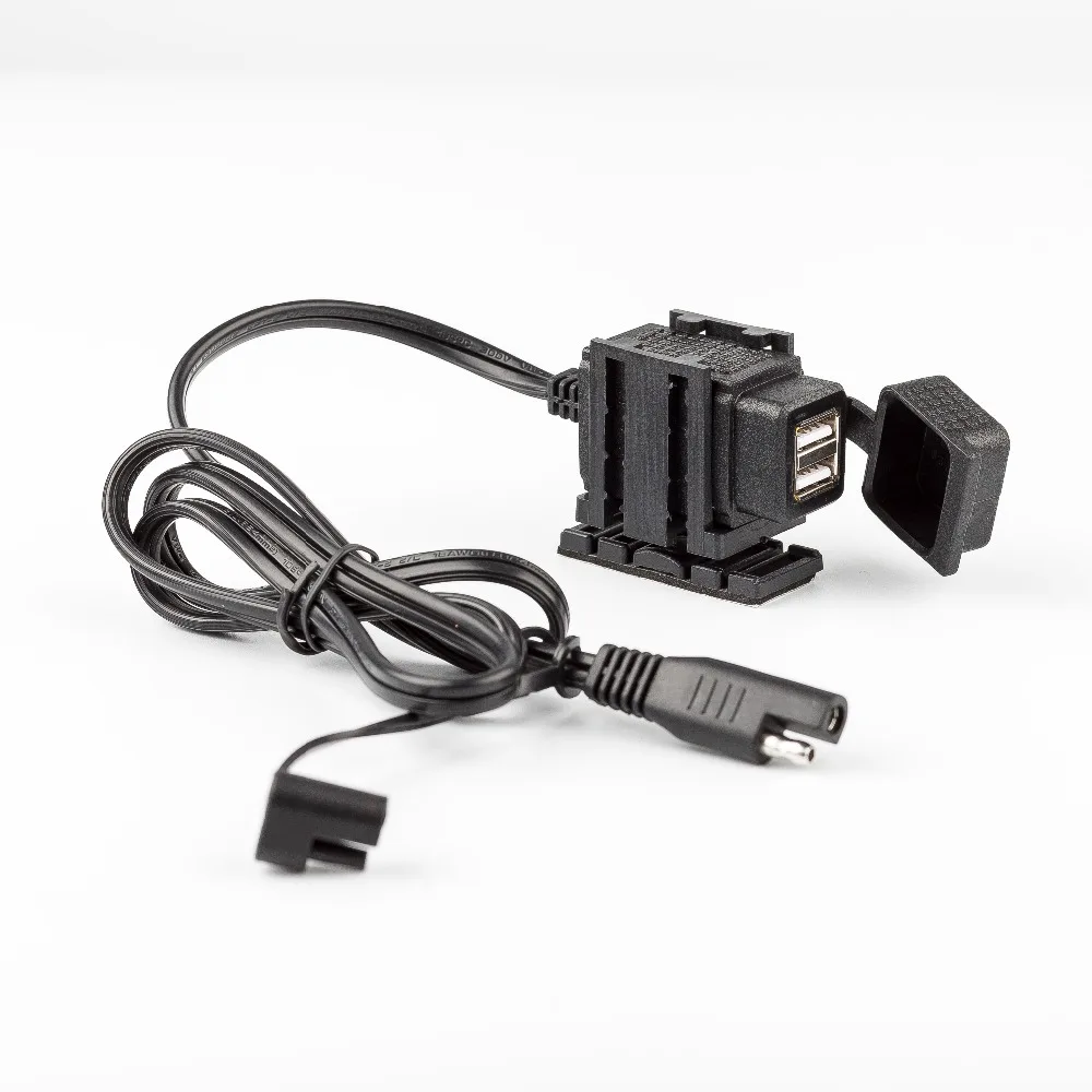 Dual 2 USB Phone Charger SAE Plug With 1M Cable Waterproof Blue For