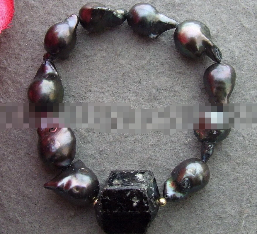 

Hot sell Noble- FREE SHIPPING>>>@@ > 08753 Black Tourmaline Rough Keshi Freshwater Cultured Pearl Bracelet