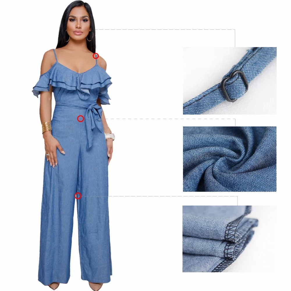 المرأة مثير السباغيتي الأشرطة منزعج الدينيم داخلية واسعة أرجل بذلة playsuit