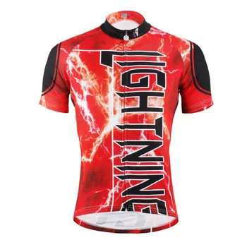

New Lightning Patterns Men's Polyester Short Sleeve Cycling Jersey Red Breathable Ciclismo Ropa Size S To 6XL