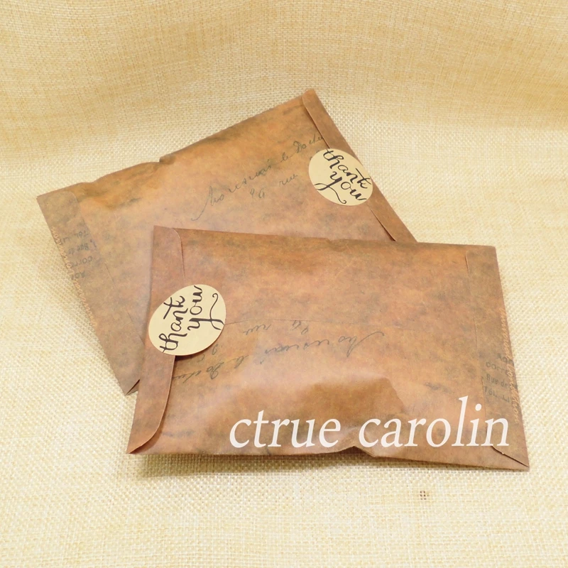 96pcs/lot Kraft paper candy bag with thank you Sticker ...