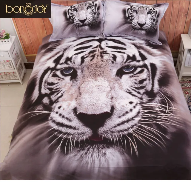 Us 33 49 48 Off Bonenjoy 3d Animal Bedding Sets Queen 4pcs White Tiger Set Quilt Cover Bed Linen China Black Color Duvet In