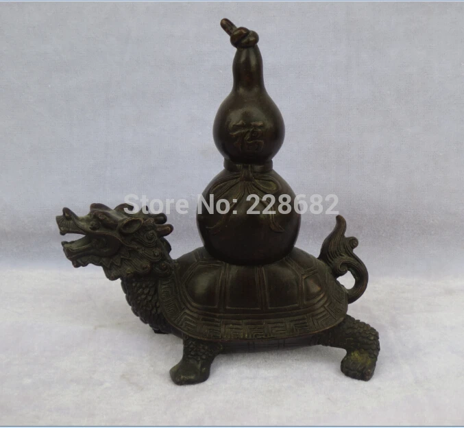 

Antique Asian Antiques Chinese old copper/bronze carved Dragon turtle Gourd sculpture/ Feng Shui Statue fast shipping