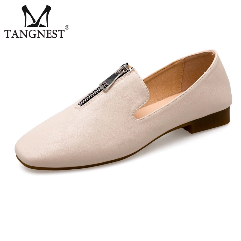 

Tangnest New Spring Zipper Flats Women Platform Oxfords Slip On Solid Square Toe Loafers Lady Casual Fashion Flat Shoes XWD7369