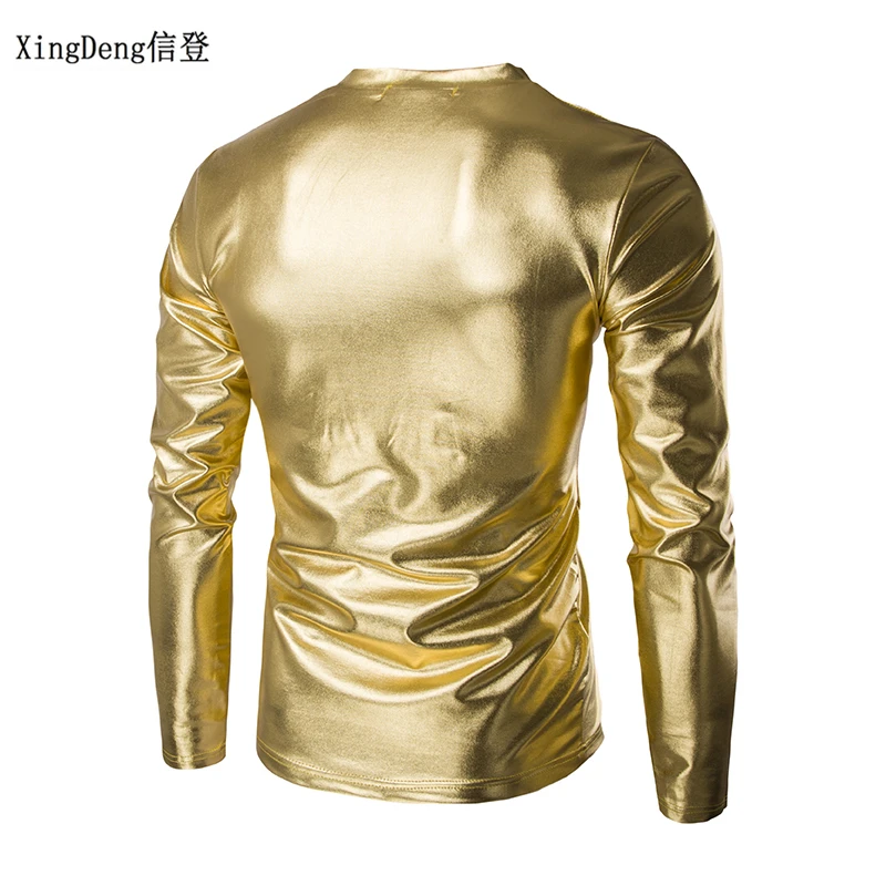 XingDeng Men's large size round collar T-shirt men's clothing spring 2018 leather sexy DJ bar TOPS and show Nightclub clothing XingDeng Men's large size round collar T-shirt men's clothing spring 2018 leather sexy DJ bar TOPS and show Nightclub clothing