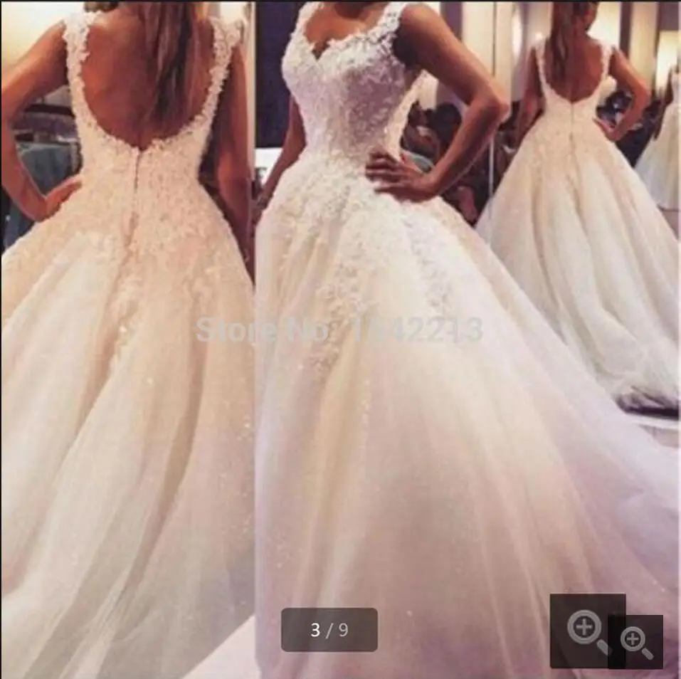 

Ball Gown lace appliques backless sexy Bride Dresses beaded Plus Size sweetheart neck Princess Wedding Dress 2016