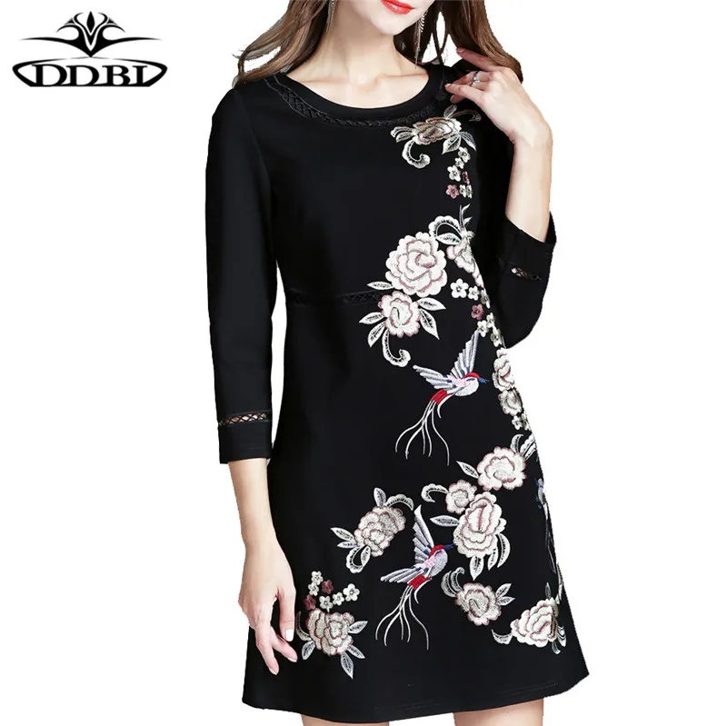 plus size women clothing large size dresses 40s 50s dresses embroidery elegant sheath dress autumn  170824