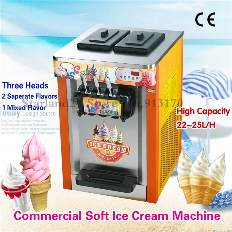 Commercial Ice Cream Machine 3 Heads Desktop Colorful Stainless Steel Soft Ice Cream Maker 22~25Liters/H 220V Commercial Ice Cream Machine 3 Heads Desktop Colorful Stainless Steel Soft Ice Cream Maker 22~25Liters/H 220V