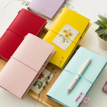 

Hot Vintage Macaroon Travelers Notebook Genuine Regenerated Leather School Personal Dairy Notebook Agenda Planner Travel Journal