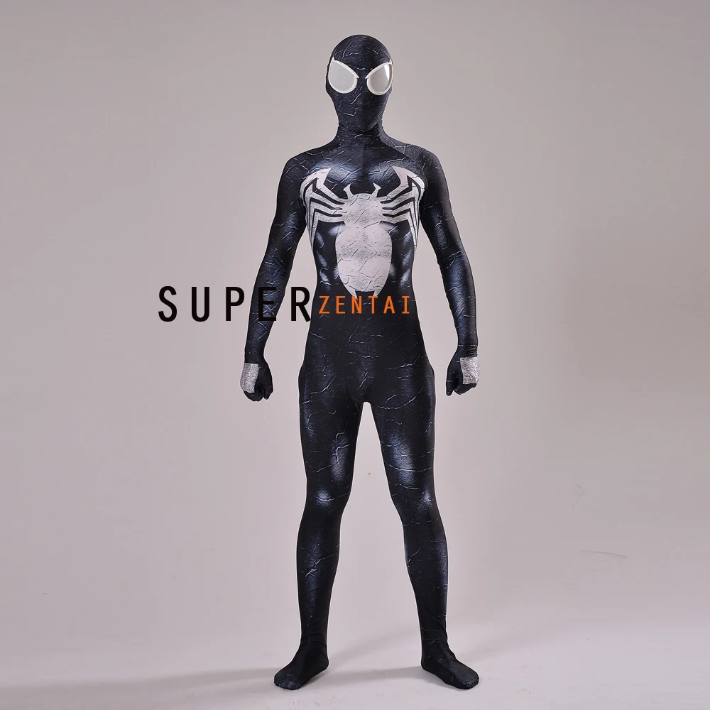 Черный костюм Человека-паука Venom Symbiote с 3D принтом паука на Хэллоуин для