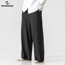 SHANBAO, японский стиль, для мужчин и женщин, можно носить, удобные, свободные, расклешенные штаны,, стиль, высокое качество, льняные, Харлан, повседневные штаны