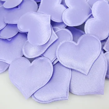 

100pcs Purple Heart Flower Satin Heart Shaped Fabric Artificial flower petals Applique Craft wedding decorations 3.0cm
