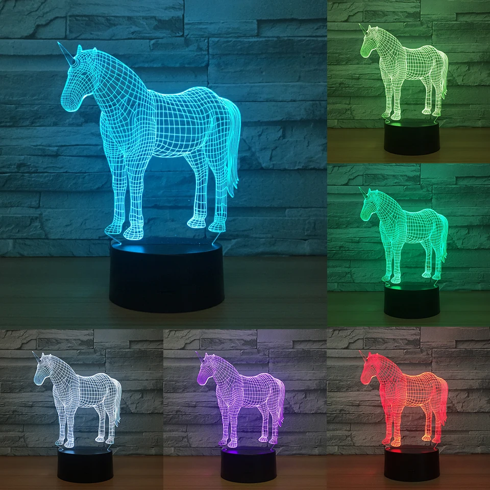 Chaohui животное кавайный Единорог 3D светодиодный светильник ночник USB лампа