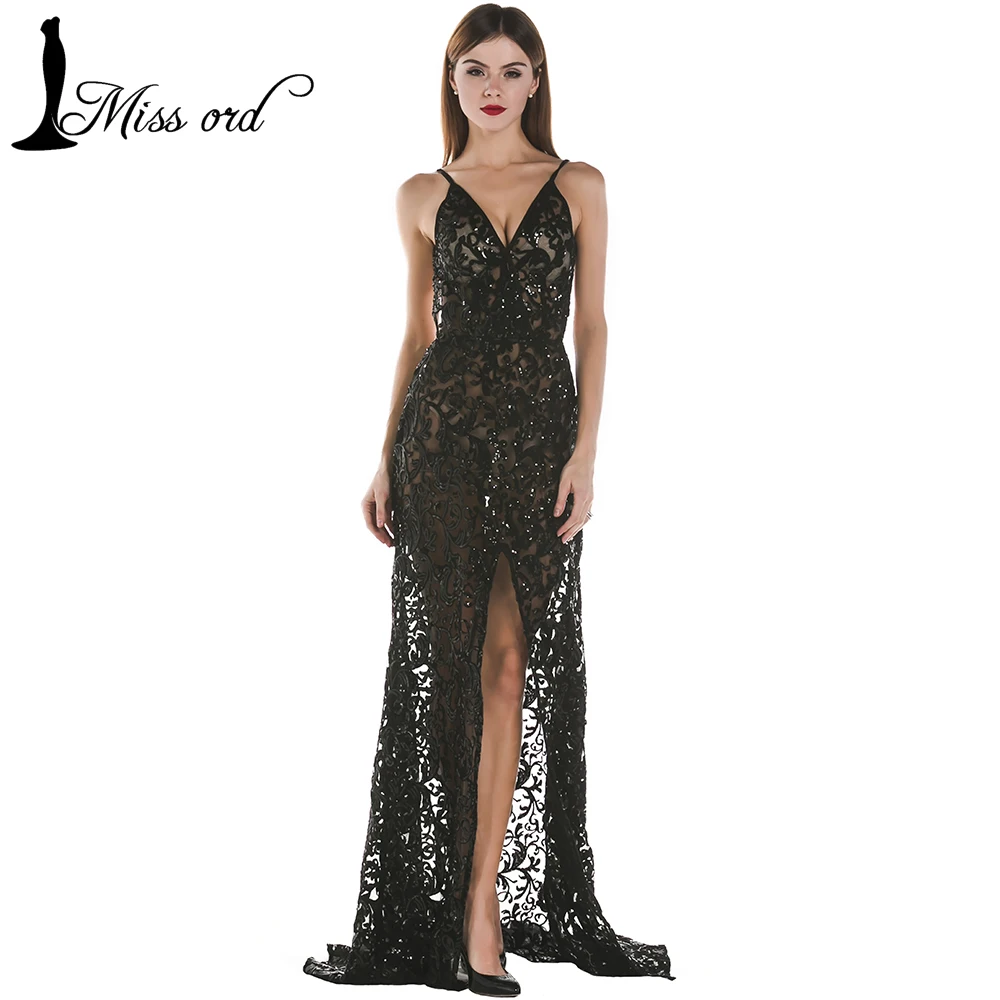 Free shipping  Missord 2016 Sexy deep-V sleeveless split max dress  FT3597 