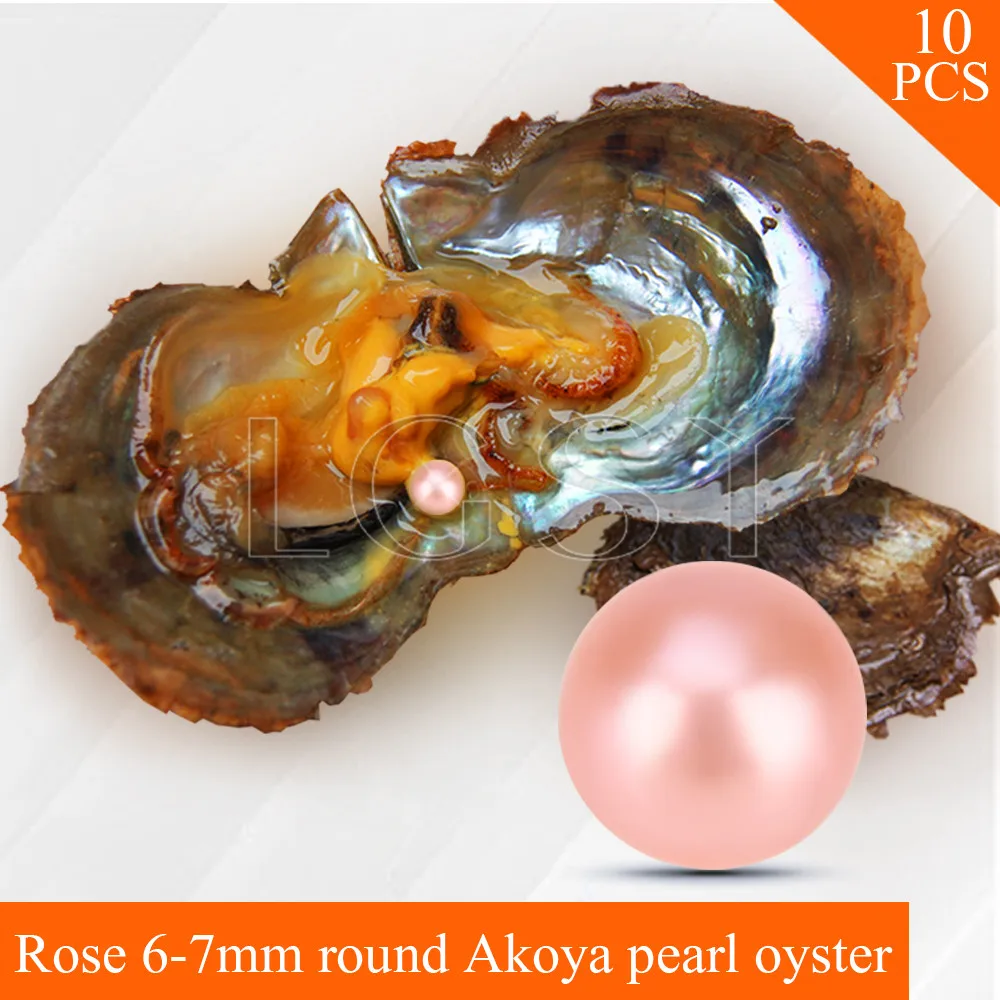 

Bead Rose 6-7mm round Akoya pearls in oysters with vacuum package for women jewelry making 10pcs