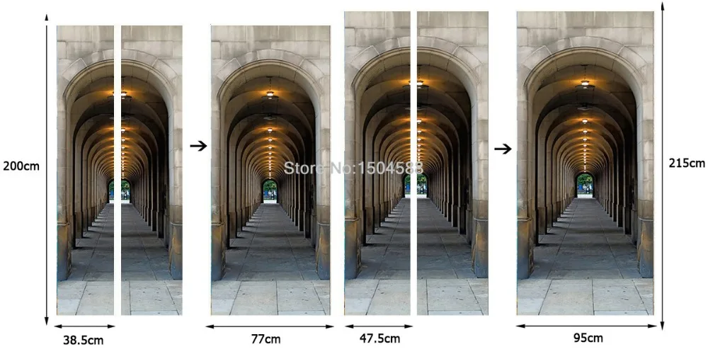ПВХ водонепроницаемая самоклеящаяся дверная Наклейка 3D строительное пространство коридор фотообои гостиная отель 2 шт. наклейка s