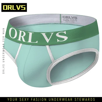 

ORLVS sexy men undrewear briefs gay mens bikini brief men cotton stripe slip 3D pouch underwear 26 colors solid OR106