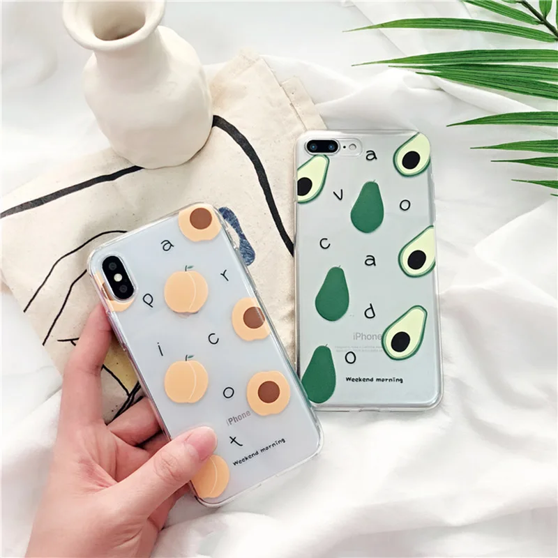 

Summer Fruits Phone Case For iphone X Case For iphone 6 6S 7 8 Plus Clear Soft Cover Funny Words Crystal Cases Cute Peach Fundas