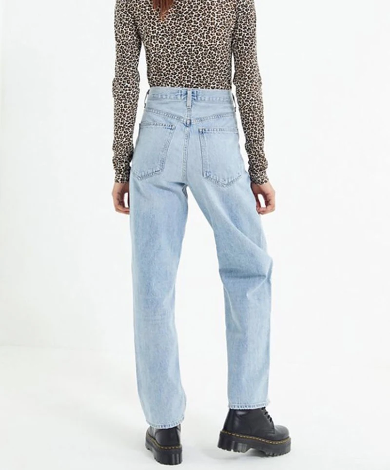 Высокое уличное свободное крой длинные джинсы женские средняя талия широкие прямые джинсовые брюки без стрейч однотонные повседневные джинсы женские